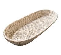 i-lan 17 Inch Long Narrow Oval Serving Basket, Boho Handmade Rattan Bowl Basket with 2 Inch Side, Decorative Loaf, Bread, Rolls, Fruit, Snack Flat Basket Wicker Tray for Serving, Wash White, I-lan