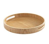 i-lan Multi-Purpose Large Wooden Round 2" High Wall Severing Tray Food Storage Platters Plate with Handles,16 Inch Cocktail Circular Wood Tray for Breakfast, Drinks, Snack, Coffee Table (XL-40cm)