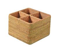 i-lan Natural Rattan 4 Compartments Cooking Utensil Silverware Organizer Holder Cosmetics Storage Box Cutlery Caddy Flatware Serving Basket (180mm 4-Compartment Box)