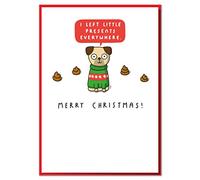 I Left Little Presents Everywhere. Funny, Cute Pug Christmas Card