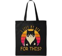 I Left My Bed for This Angry Cat Natural Ecological Cotton Tote Bag Black