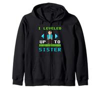 I Leveled Up To Sister Retro Gamer Pixel Design Zip Hoodie