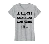 I Lick Swallow and Suck Alcohol T-Shirt Drinking Tee T-Shirt, Women, Heather Grey, 3X-Large