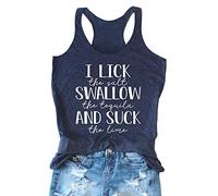 I Lick The Salt Swallow The Tequila and Suck The Lime Tank Top Women Summer Sleeveless Letter Print Graphic Tee - blue - Medium
