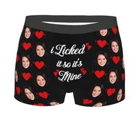 I Licked It So It's Mine Personalized Boxer Briefs for Men Custom Wife's Face Boxer Briefs Valentine's Day Funny Kiss Me Underwear Ugly Novelty Girlfriend's Photo Boxer Chicken Briefs Heart Shorts
