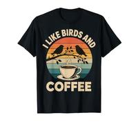 I Like Birds and Coffee Retro Sunset Birdwatcher T-Shirt