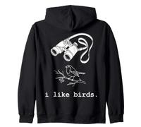 i like birds. Minimalist Binoculars and Robin Branch Sketch Zip Hoodie