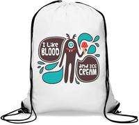 I Like Blood and Ice Cream Cute Vampire Graphic Gym Sack Casual Drawstring Bag White