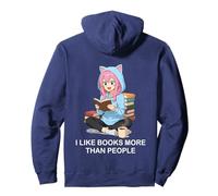 I Like Books More Than People Funny Book Lover Anime Reading Pullover Hoodie