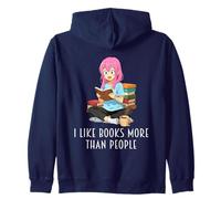 I Like Books More Than People Funny Book Lover Anime Reading Zip Hoodie
