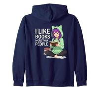 I Like Books More Than People Funny Book Lover Anime Reading Zip Hoodie