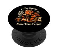 I Like Books More Than People, Reading Dragon Coffee Lover PopSockets Adhesive PopGrip