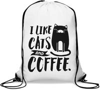 I Like Cats And Coffee Gym Sack Casual Drawstring Bag White