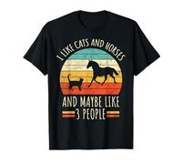 I Like Cats And Horses And Maybe Like 3 People Retro Funny T-Shirt