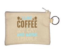 I Like Coffee My Cat and Maybe 3 People Key Chain Coin Purse Beige