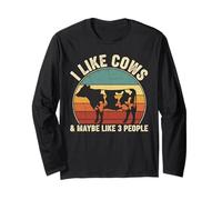 I Like Cows and Maybe 3 People Funny Cattle Cow Farmer Retro Long Sleeve T-Shirt