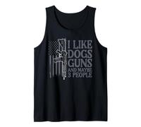 I Like Dogs Maybe 3 People US Flag Funny Saying Men Women Tank Top