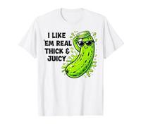 I Like ’Em Real Thick & Juicy Cartoon Pickle Value Graphic T-Shirt, Men, White, M