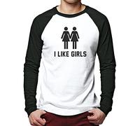 I Like Girls Men's Baseball Top - White/Black Large