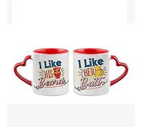 I Like his Beard & I Like her Butt Themed Set of 2 Wedding Anniversary, Valentines Day Present Couple Mug Set. (11 Oz Red Heart Handle Mug)
