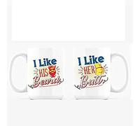 I Like his Beard & I Like her Butt Themed Set of 2 Wedding Anniversary, Valentines Day Present Couple Mug Set. (15 Oz White Ceramic Mug)