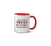 I Like Horror Movies and Maybe Two Other People Mug - Film Genre Killer Tea Coffee Ceramic Handle Idea Heavy Duty Handle Dishwasher and Microwave Safe (Red Handle)