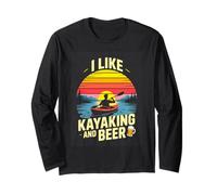 I Like Kayaking and Beer Retro Sunset Lake Long Sleeve T-Shirt