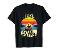 I Like Kayaking and Beer Retro Sunset Lake T-Shirt