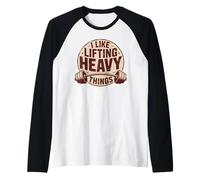 I Like Lifting Heavy Things Vintage Gym Powerlifting Graphic Raglan Baseball Tee