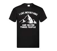 I Like Mountains and Maybe Three People T-Shirt - Funny Introvert Hiking Shirt for Nature Lovers | Unisex Black Tee for Men & Women (UK, Alpha, 3XL, Regular, Regular, Black)