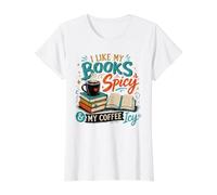 I Like My Books Spicy and My Coffee ICY Reader Reading Lover Value Graphic T-Shirt, Women, White, M