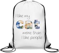 I Like My Cat More Than I Like People Painting Graphic Gym Sack Casual Drawstring Bag White
