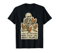 I Like My Chickens More Than People Skeleton Farmer Graphic T-Shirt