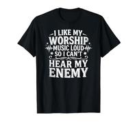 I Like My Worship Music Loud So I Can't Hear My Enemy Value Graphic T-Shirt, Men, Black, S