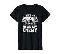 I Like My Worship Music Loud So I Can't Hear My Enemy Value Graphic T-Shirt, Women, Black, M