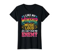 I Like My Worship Music Loud So I Can't Hear My Enemy Value Graphic T-Shirt, Women, Black, M