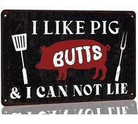 I Like Pig Butts and I Can Not Lie Metal Tin Sign Vintage Grill Metal Sign Backyard Grilling BBQ Decor for Porch Deck Outdoor Patio Bar Decor 8x12 Inch