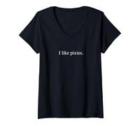 i Like Pixies V-Neck T-Shirt, Women, Black, M