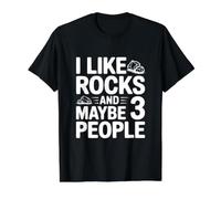 I Like Rocks and Maybe 3 People Funny Quirky Humor Value Graphic T-Shirt, Men, Black, L