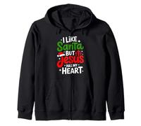 I Like Santa But Jesus Has My Heart Christian Holiday Zip Hoodie