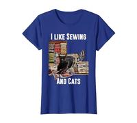 I Like Sewing and Cats T-Shirt, Women, Royal Blue, X-Large