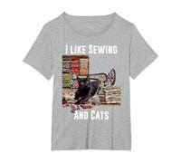 I Like Sewing and Cats T-Shirt, Women's Plus, Heather Grey, 5X