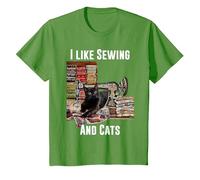I Like Sewing and Cats T-Shirt, Youth, Grass Green, X-Small