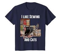 I Like Sewing and Cats T-Shirt, Youth, Navy Blue, 3T