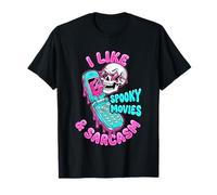 I Like Spooky Movies & Sarcasm Y2K Airbrush Graffiti Skull T-Shirt
