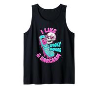 I Like Spooky Movies & Sarcasm Y2K Airbrush Graffiti Skull Tank Top