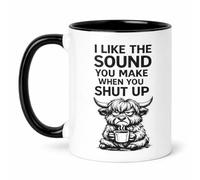 I Like The Sound You Make When You Shut Up Ceramic Mug, Funny Sarcastic Coffee Mug with Grumpy Highland Cow Design, Tea Cup, Funny Mug
