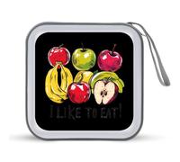 I Like to Eat Apples and Bananas CD Case Holder Portable 40 Capacity DVD Wallet Storage Organizer for Car Travel
