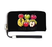 I Like to Eat Apples and Bananas Leather Wallet Fashion Purse Long Pouch with Wrist Strap for Men Women