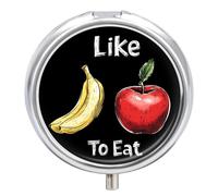 I Like to Eat Apples and Bananas Pill Organizer Round Pill Box Travel Pill Case Medicine Organizer for Pocket Purse